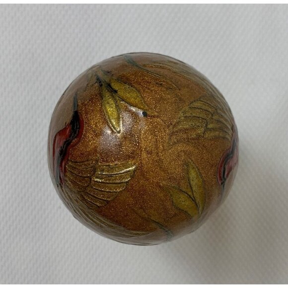 Vintage Brass Enamel Egg Cloisonne Trinket Box With Stand Hummingbird Flowers - Picture 16 of 16